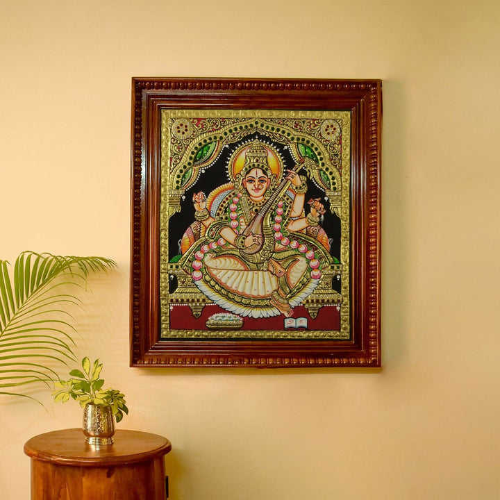 TANJORE PAINTING SARASWATHI 12*10 | SHOBITAM