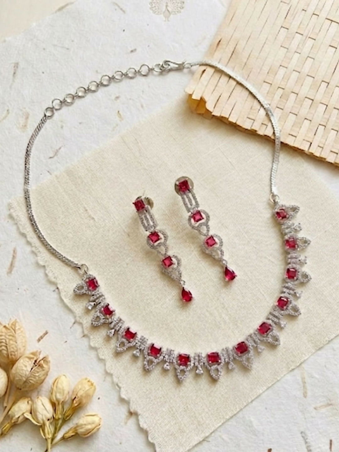 Premium Silver Plated American Diamond Necklace Set | shobitam