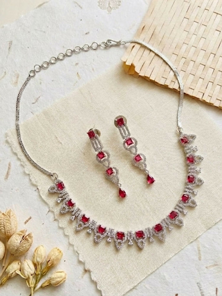 Premium Silver Plated American Diamond Necklace Set | shobitam