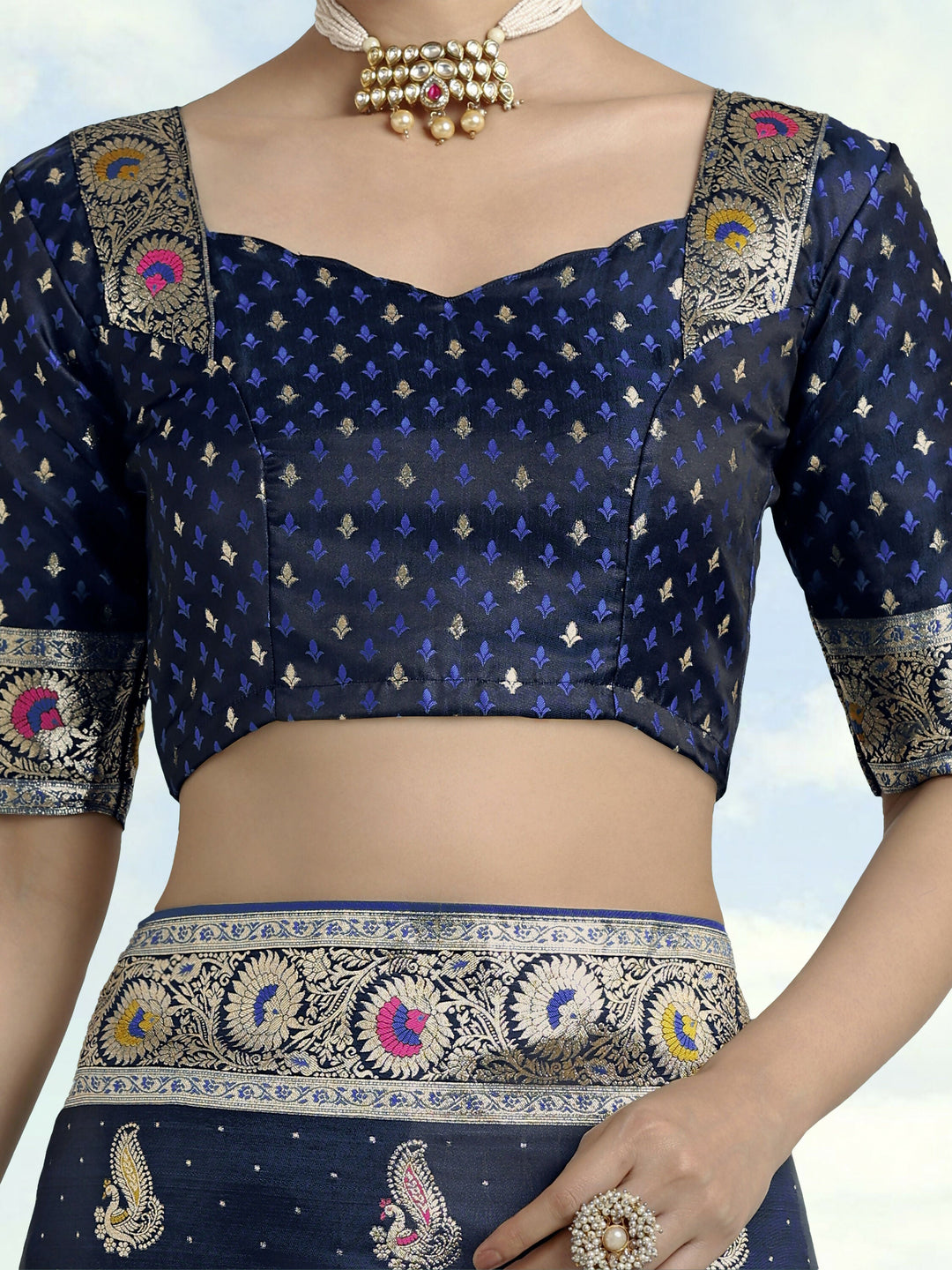 Blue Color Banarasi Satin Silk Zari Weaving Saree | SHOBITAM