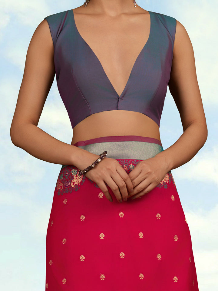 Pink Banarasi Silk Blend Saree | SHOBITAM