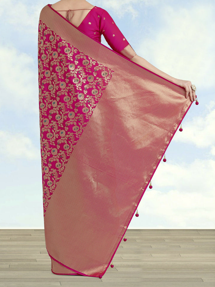 Banarasi Silk Rani Pink Zaal Pattern Saree | SHOBITAM