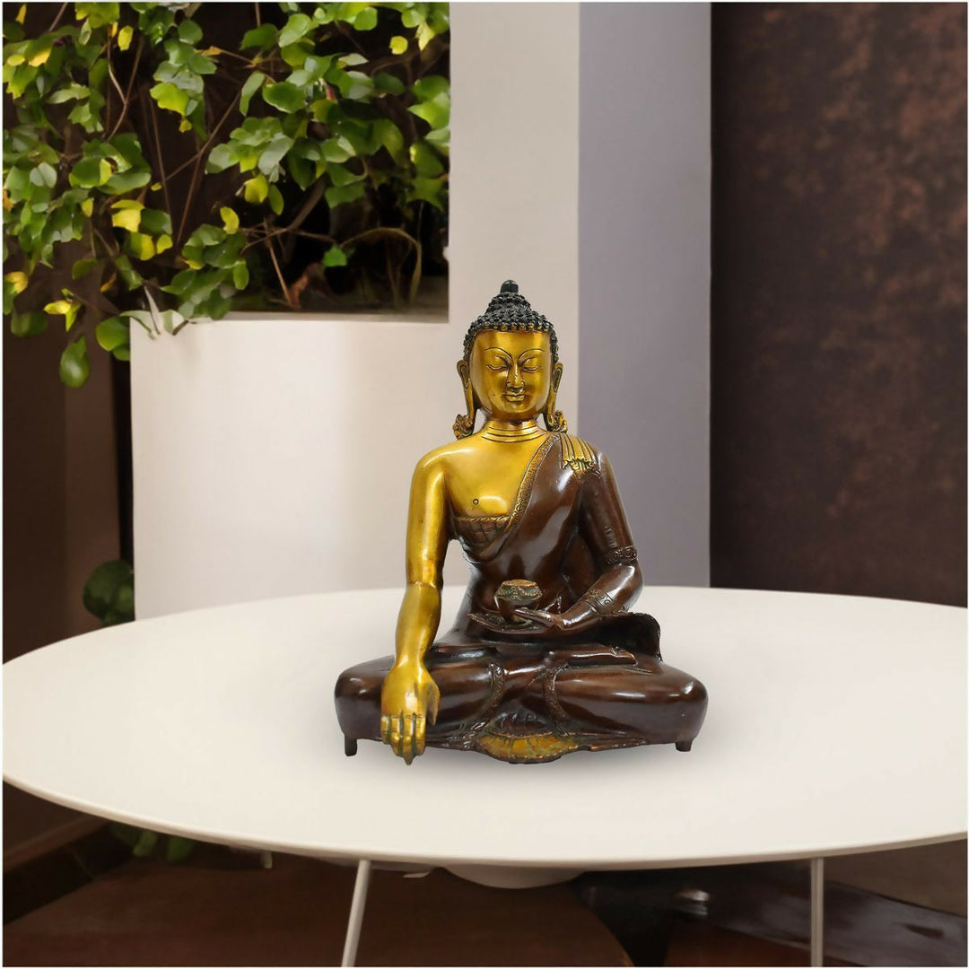 BRASS BUDDHA IDOL WITH ANTIQUE FINISH 11*9*6 | SHOBITAM