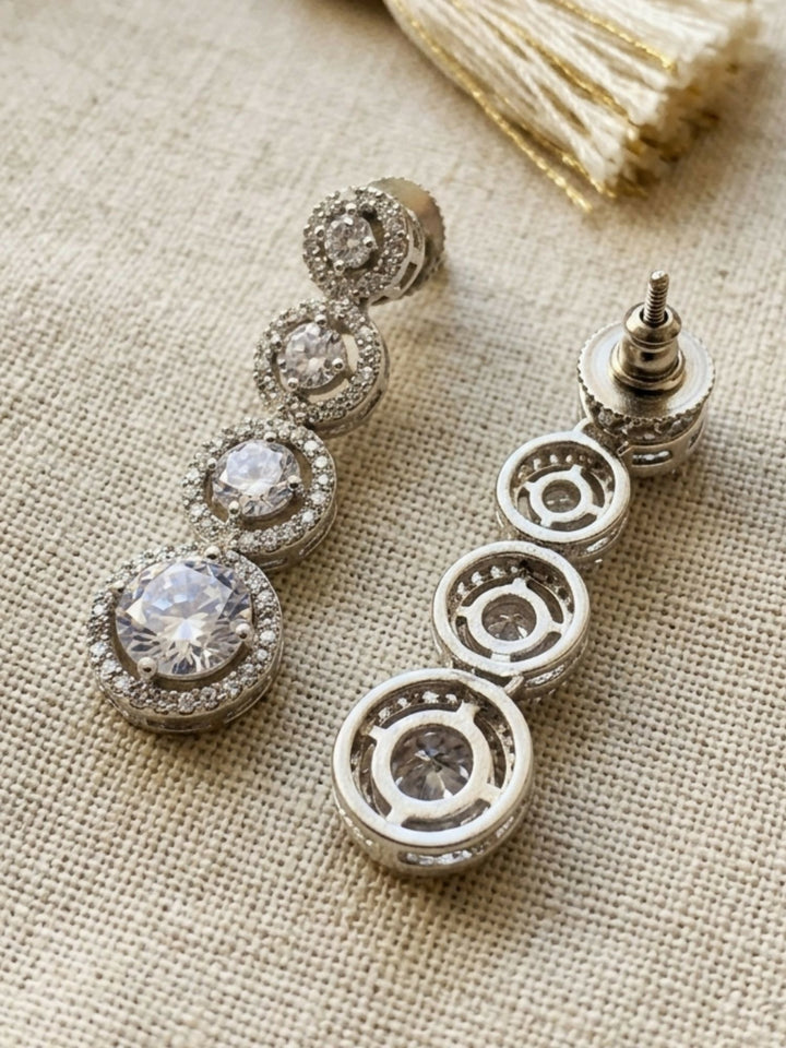 Round Silver Plated American Diamond Necklace Set | SHOBITAM