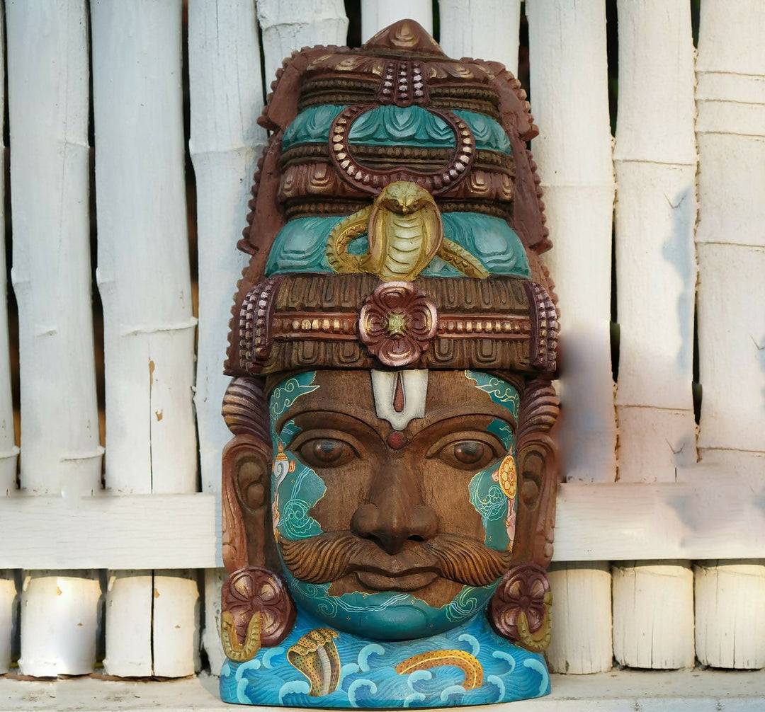 GARUDAN HAND PAINTED VAAGAI WOODEN WALL HANGING MASK-SHOBITAM