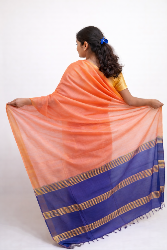 Azure Peach Cotton Silk Saree | SHOBITAM