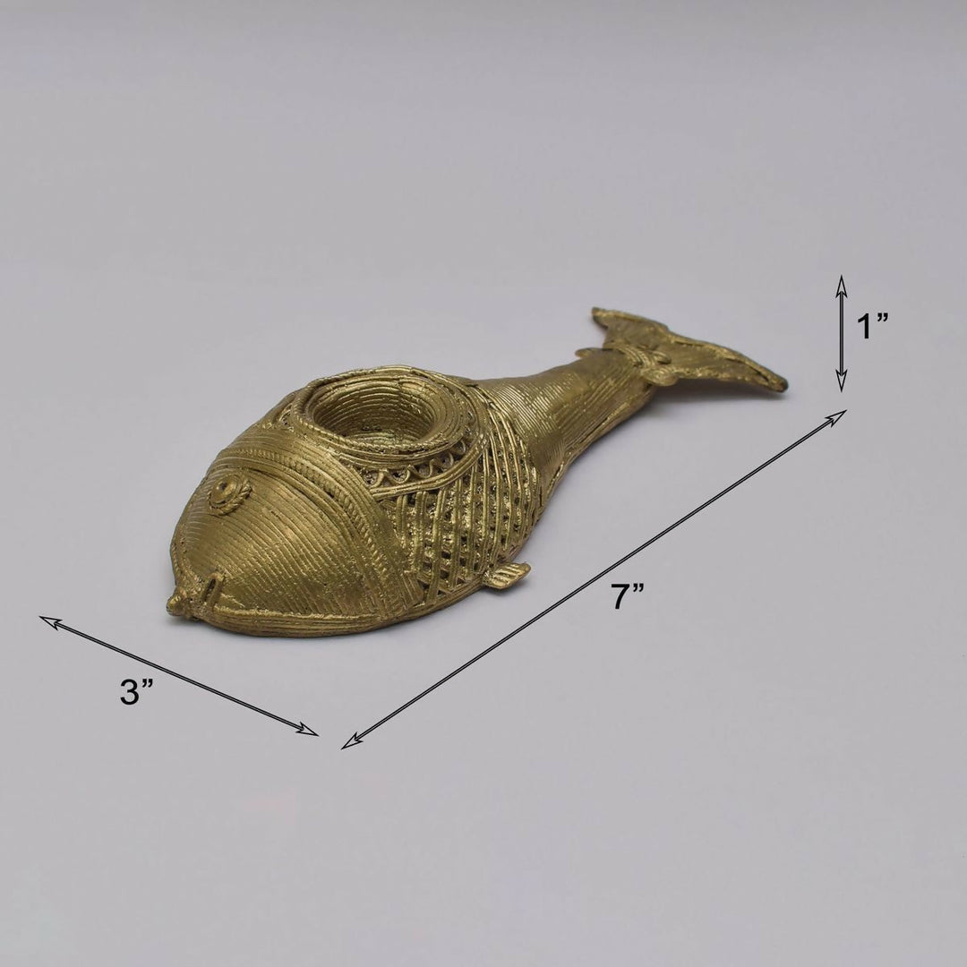 Brass Matsya candle Stand in Dokra art | SHOBITAM