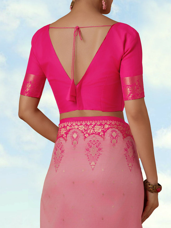 Light Pink Semi Banarasi Silk Blend Saree with Zari Woven Work | SHOBITAM