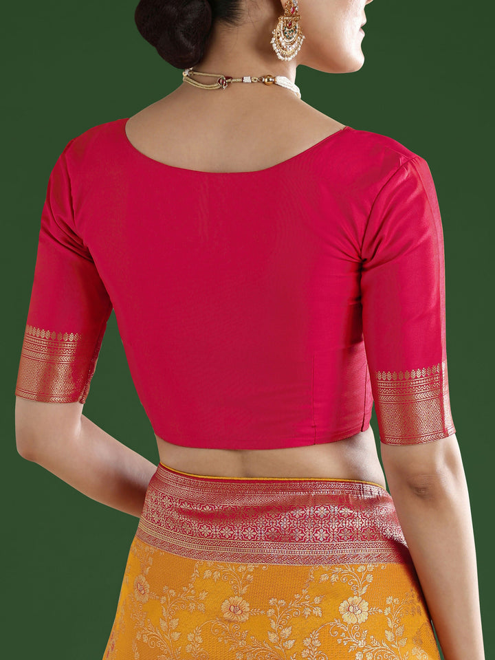Orange Banarasi Semi Silk Saree With Zari Woven Design | SHOBITAM