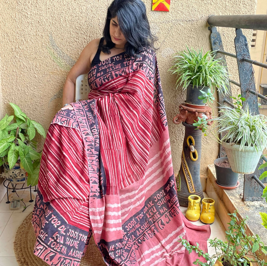 Sahiba Ekla chalo Dabu Block Printed Cotton Saree | SHOBITAM