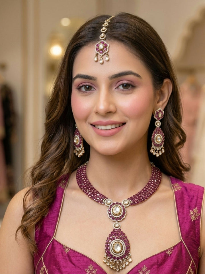 Polki Victorian Style Polki Necklace Set | SHOBITAM