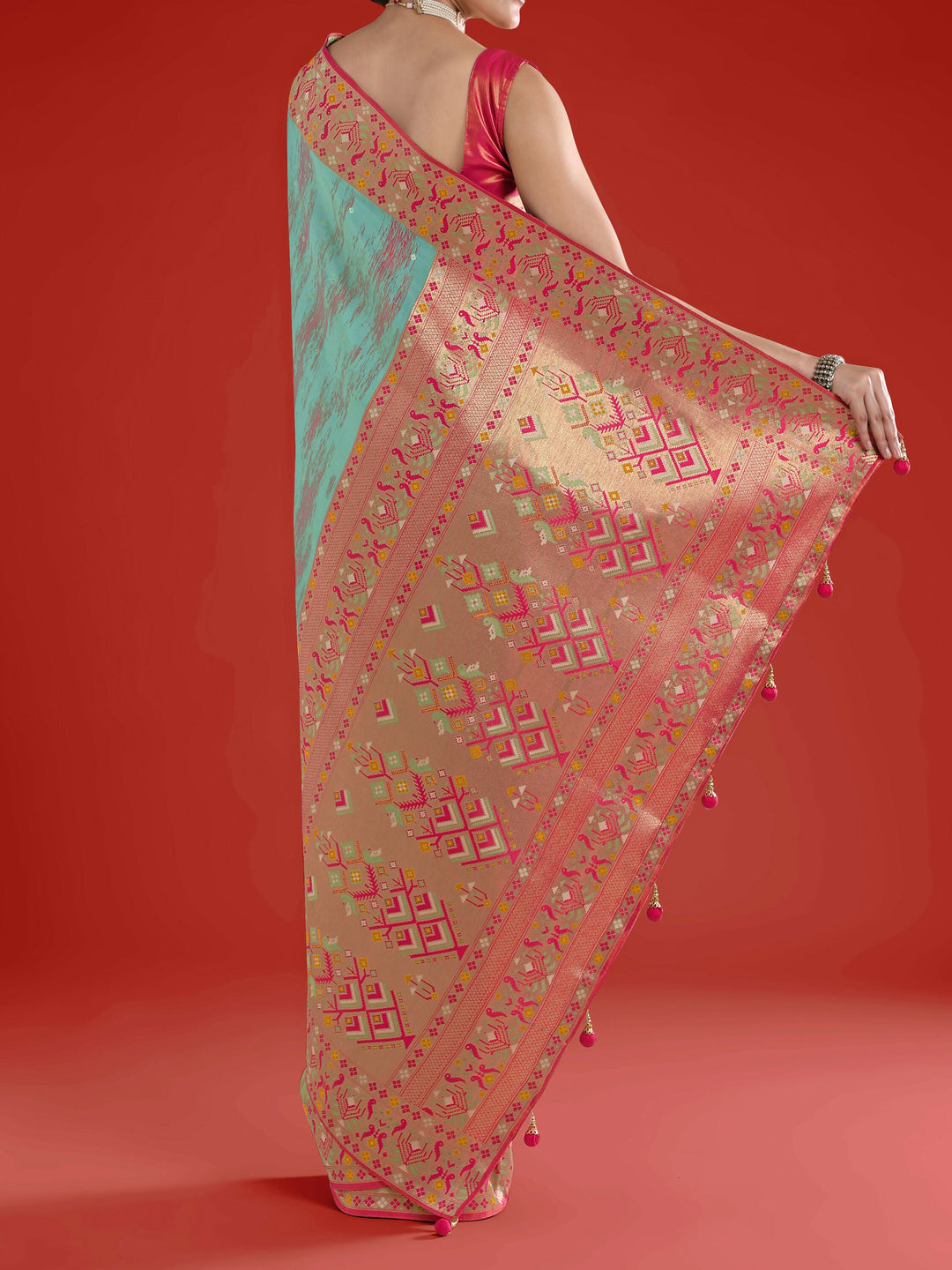Sky blue Color Semi Banarasi Tissue Silk Paithani Woven Saree | SHOBITAM