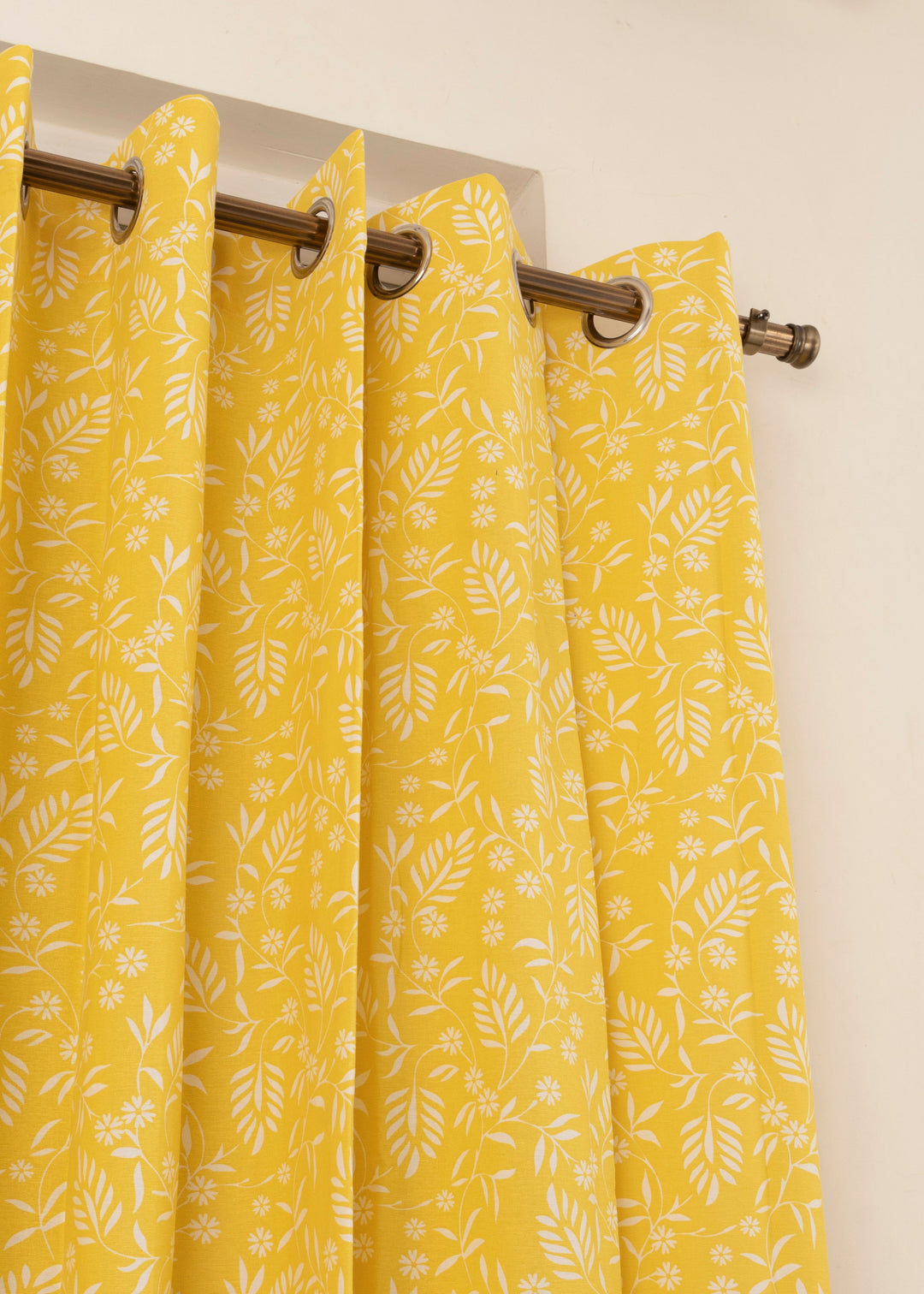 Yellow Daisy 100% cotton floral curtain for kids room, living room & bed room - Room darkening - Single Piece | SHOBITAM