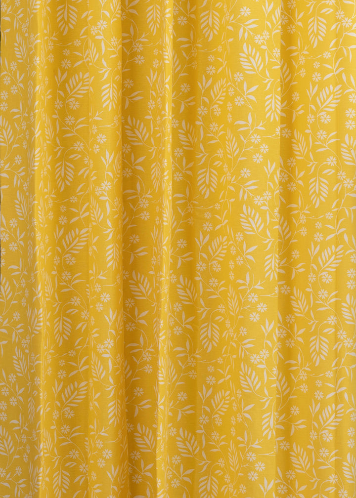 Yellow Daisy 100% cotton floral curtain for kids room, living room & bed room - Room darkening - Single Piece | SHOBITAM