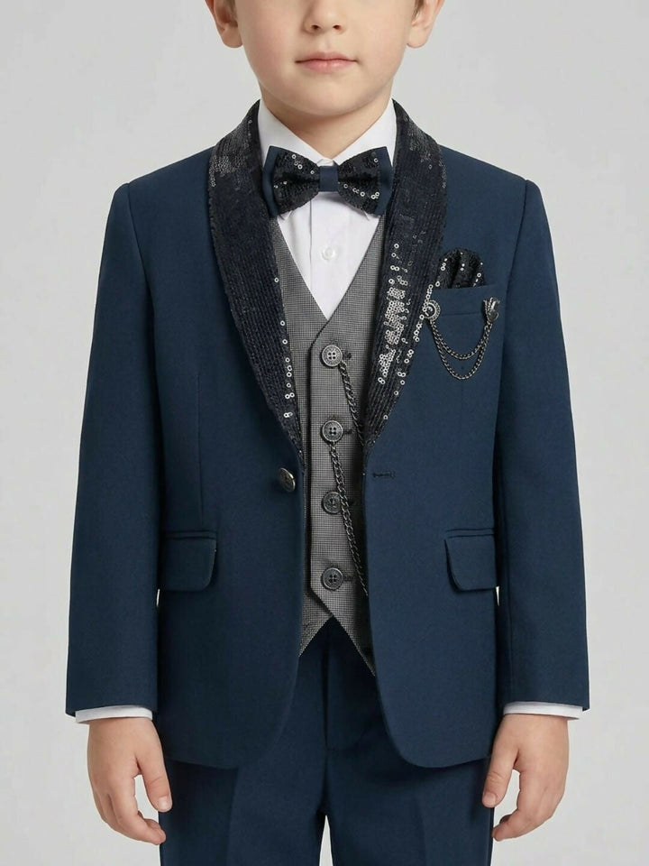 Boys Formal Suit Set with Blazer, Waistcoat, Dress Shirt, Trousers & Bow Tie | SHOBITAM