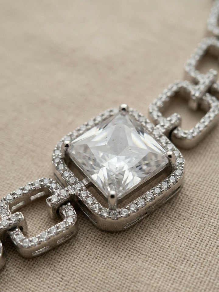 Classic Silver Plated American Diamond Necklace Set | SHOBITAM