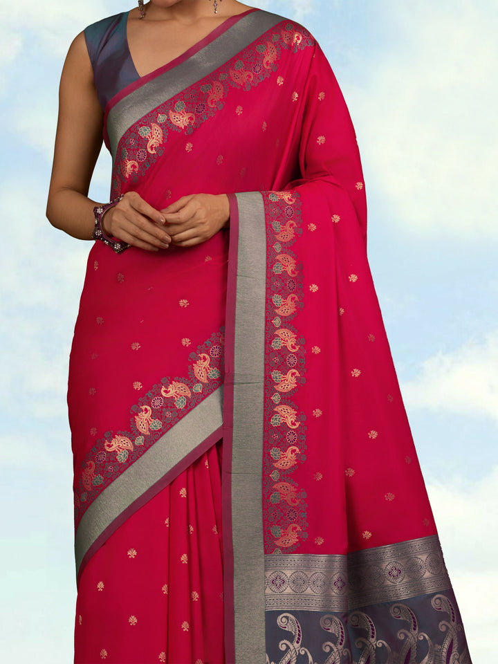Pink Banarasi Silk Blend Saree | SHOBITAM