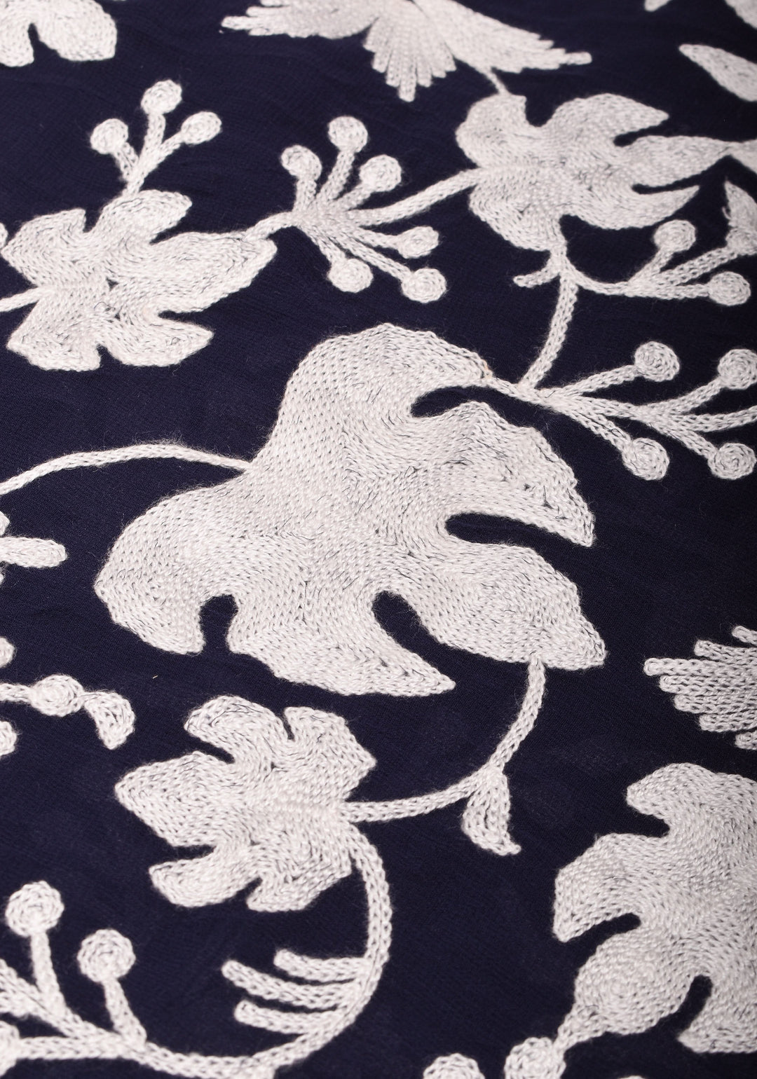 Chinar Aari Embroidery Kashmiri Saree in Midnight Blue Georgette with resplendent Pallu and skirt border
