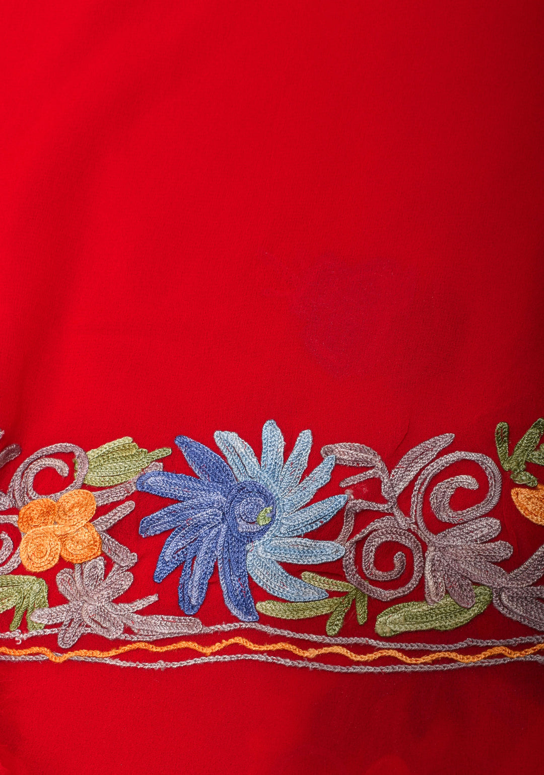 Red Kashmiri Aari Embroidered Floral Georgette Saree
