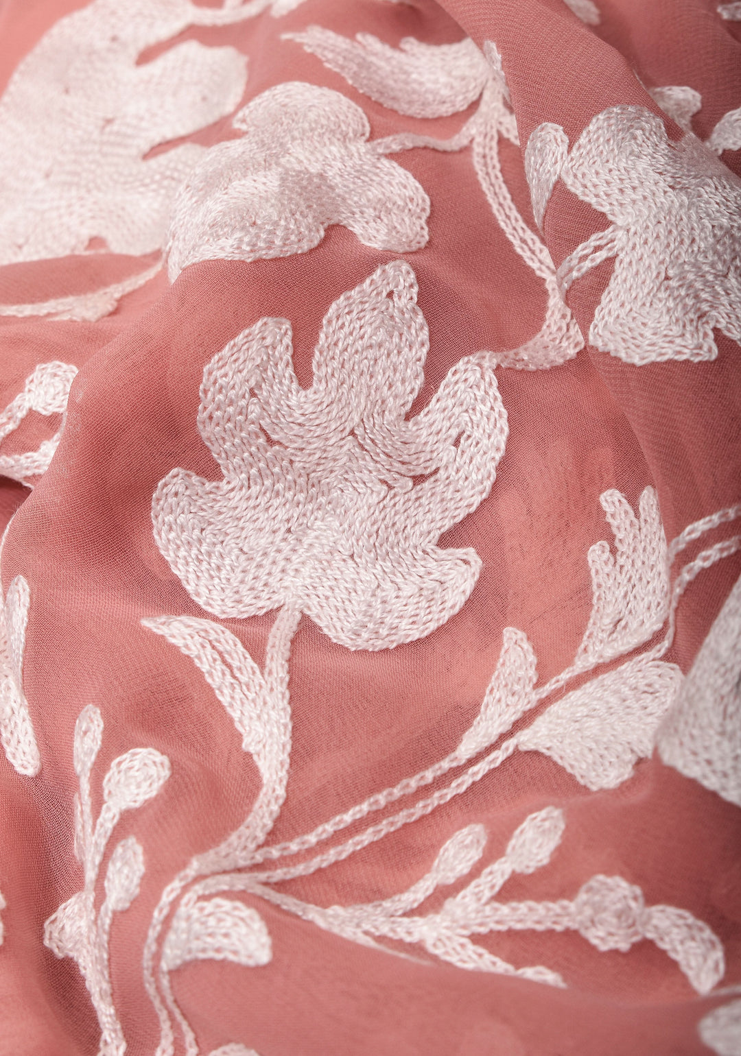 Dusky Rose Georgette Half Jaal Kashmiri Aari Embroidered Floral Saree