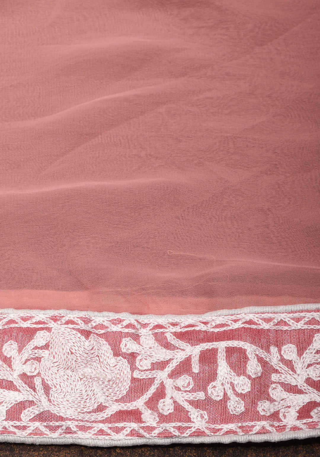 Dusky Rose Georgette Half Jaal Kashmiri Aari Embroidered Floral Saree