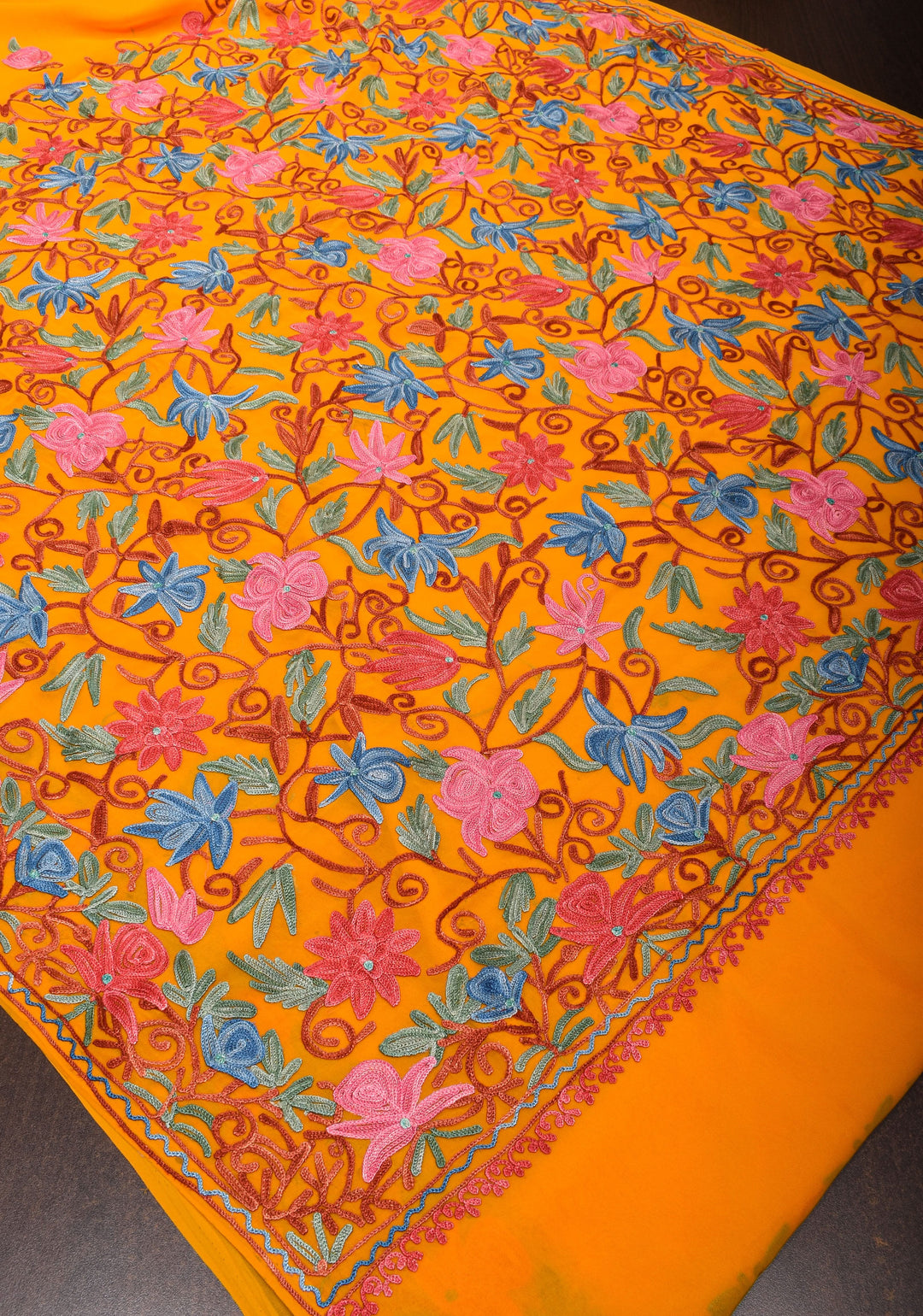 Orange Kashmiri Aari Embroidered Floral Georgette Saree