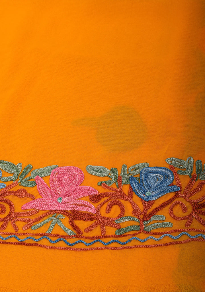 Orange Kashmiri Aari Embroidered Floral Georgette Saree