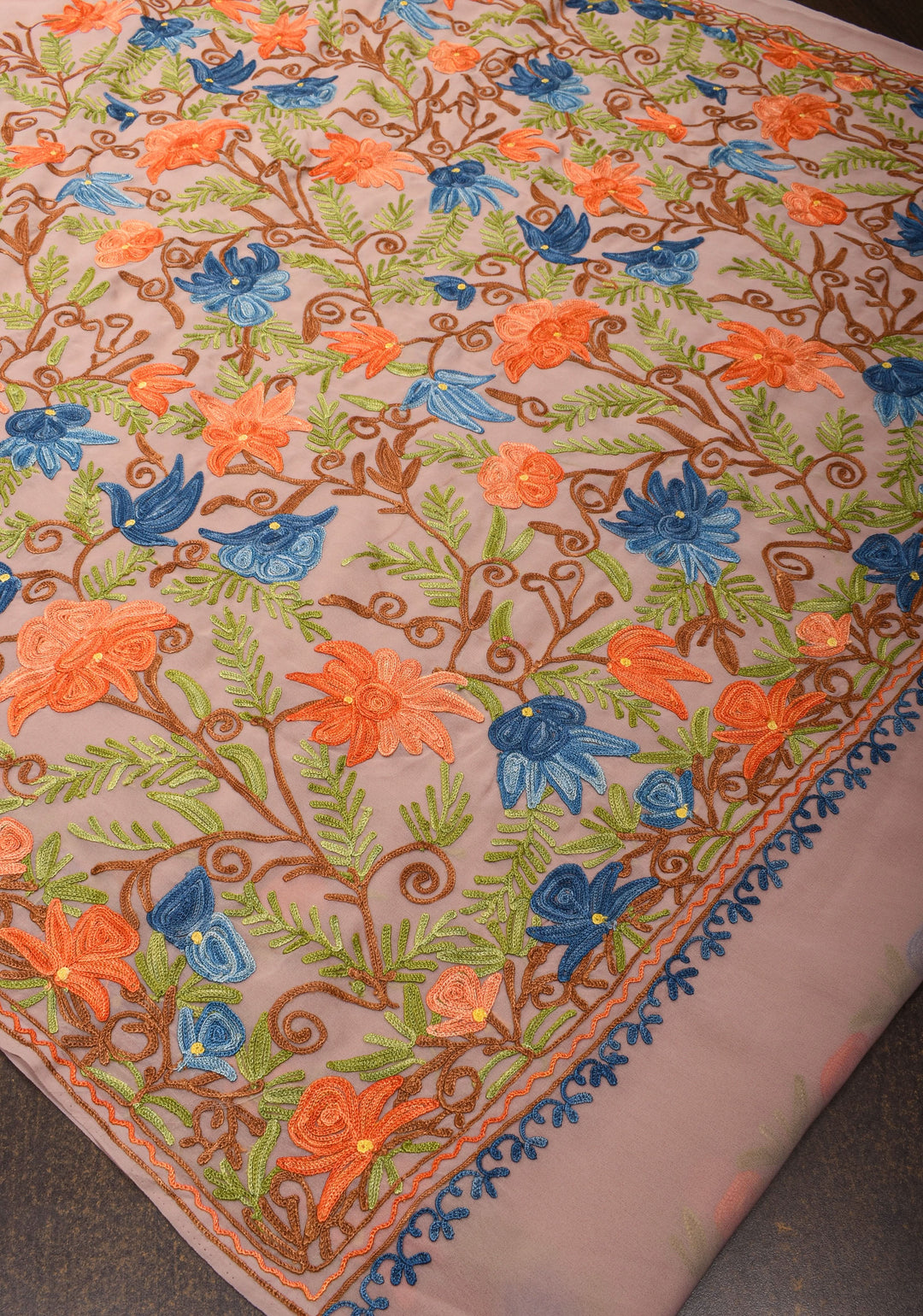 Dusty mauve Kashmiri Aari Embroidered Floral Georgette Saree