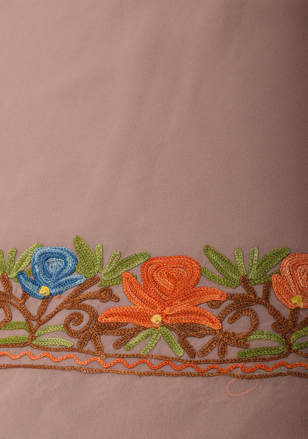 Dusty mauve Kashmiri Aari Embroidered Floral Georgette Saree