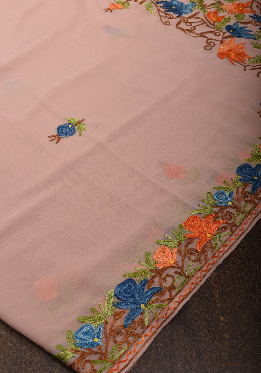 Dusty mauve Kashmiri Aari Embroidered Floral Georgette Saree