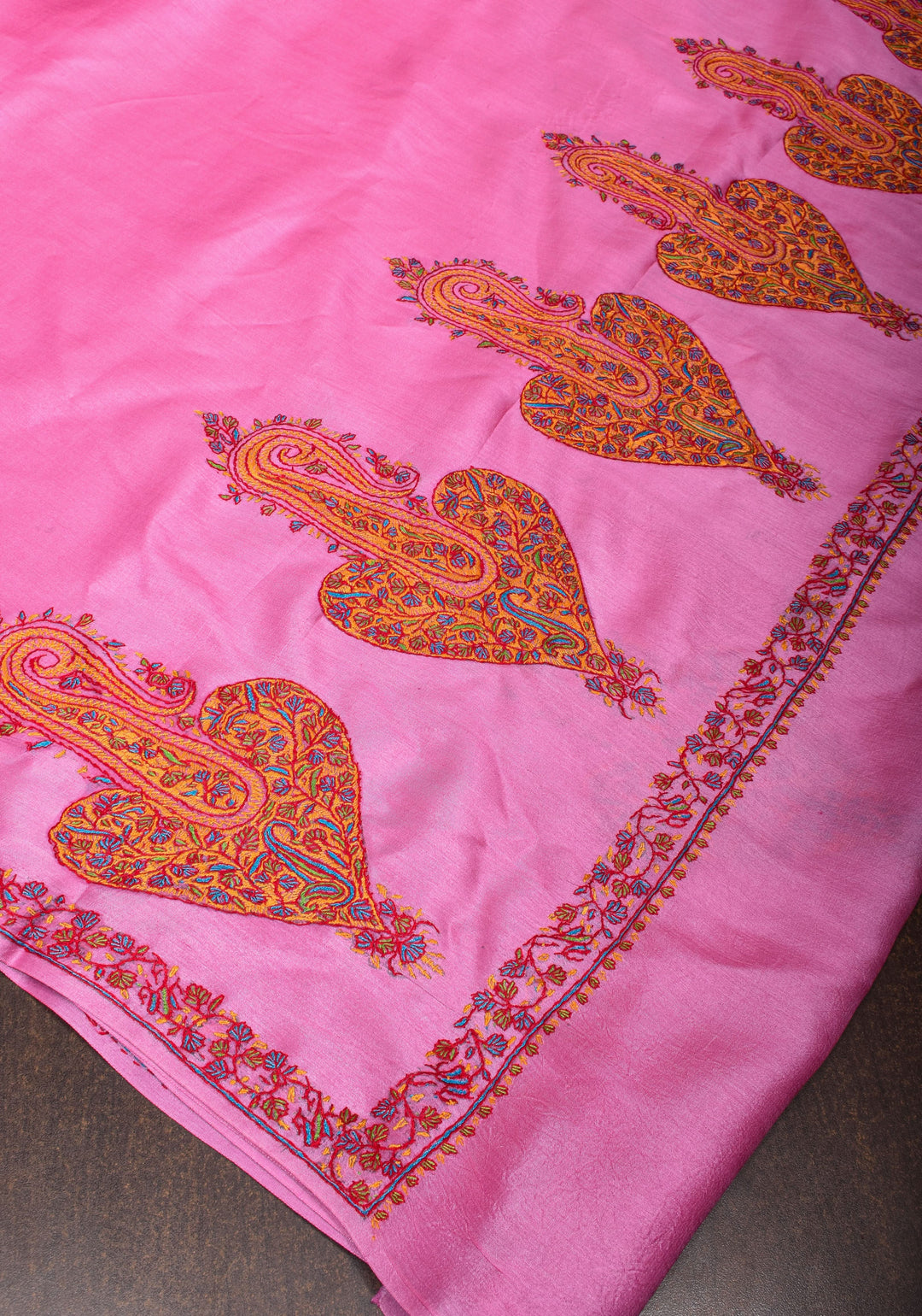 Pink Thistle Pure Tussar Silk Saree with Authentic Sozni Hand Embroidery | SILK MARK CERTIFIED