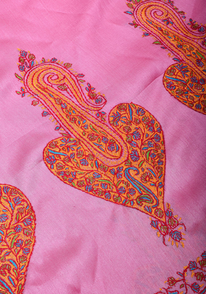 Pink Thistle Pure Tussar Silk Saree with Authentic Sozni Hand Embroidery | SILK MARK CERTIFIED