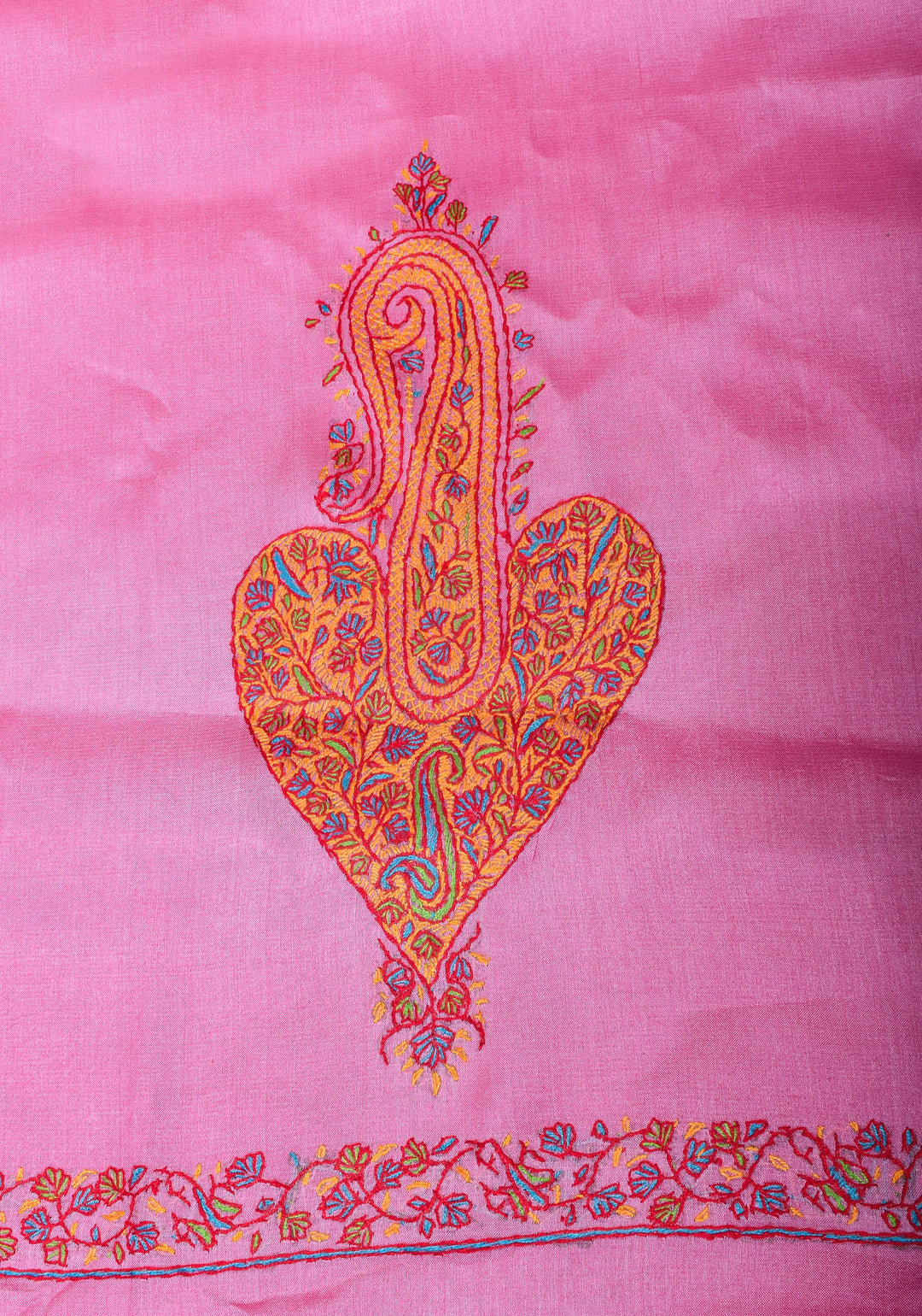 Pink Thistle Pure Tussar Silk Saree with Authentic Sozni Hand Embroidery | SILK MARK CERTIFIED