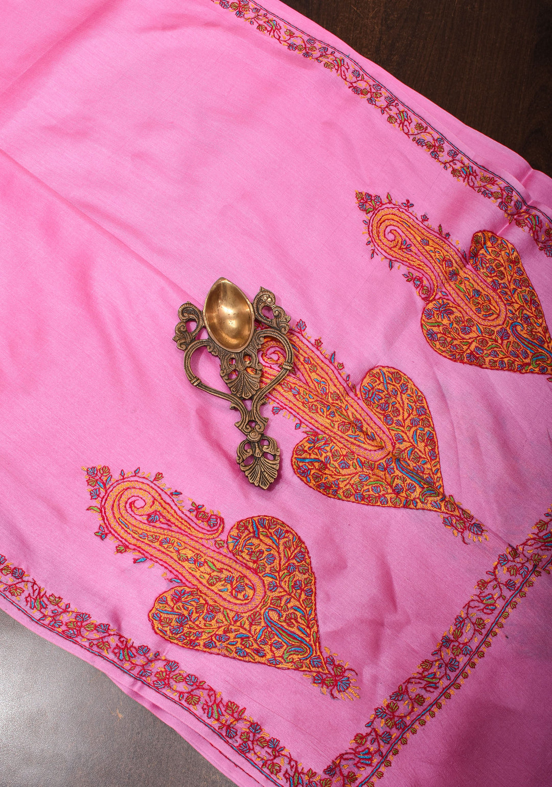 Pink Thistle Pure Tussar Silk Saree with Authentic Sozni Hand Embroidery | SILK MARK CERTIFIED