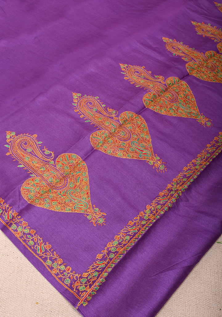 Purple Pure Tussar Silk Saree with Authentic Sozni Hand Embroidery | SILK MARK CERTIFIED | SILK MARK CERTIFIED