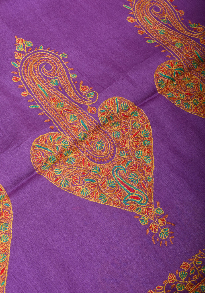 Purple Pure Tussar Silk Saree with Authentic Sozni Hand Embroidery | SILK MARK CERTIFIED | SILK MARK CERTIFIED