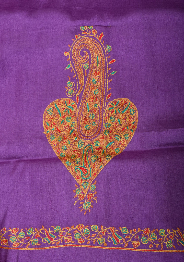 Purple Pure Tussar Silk Saree with Authentic Sozni Hand Embroidery | SILK MARK CERTIFIED | SILK MARK CERTIFIED