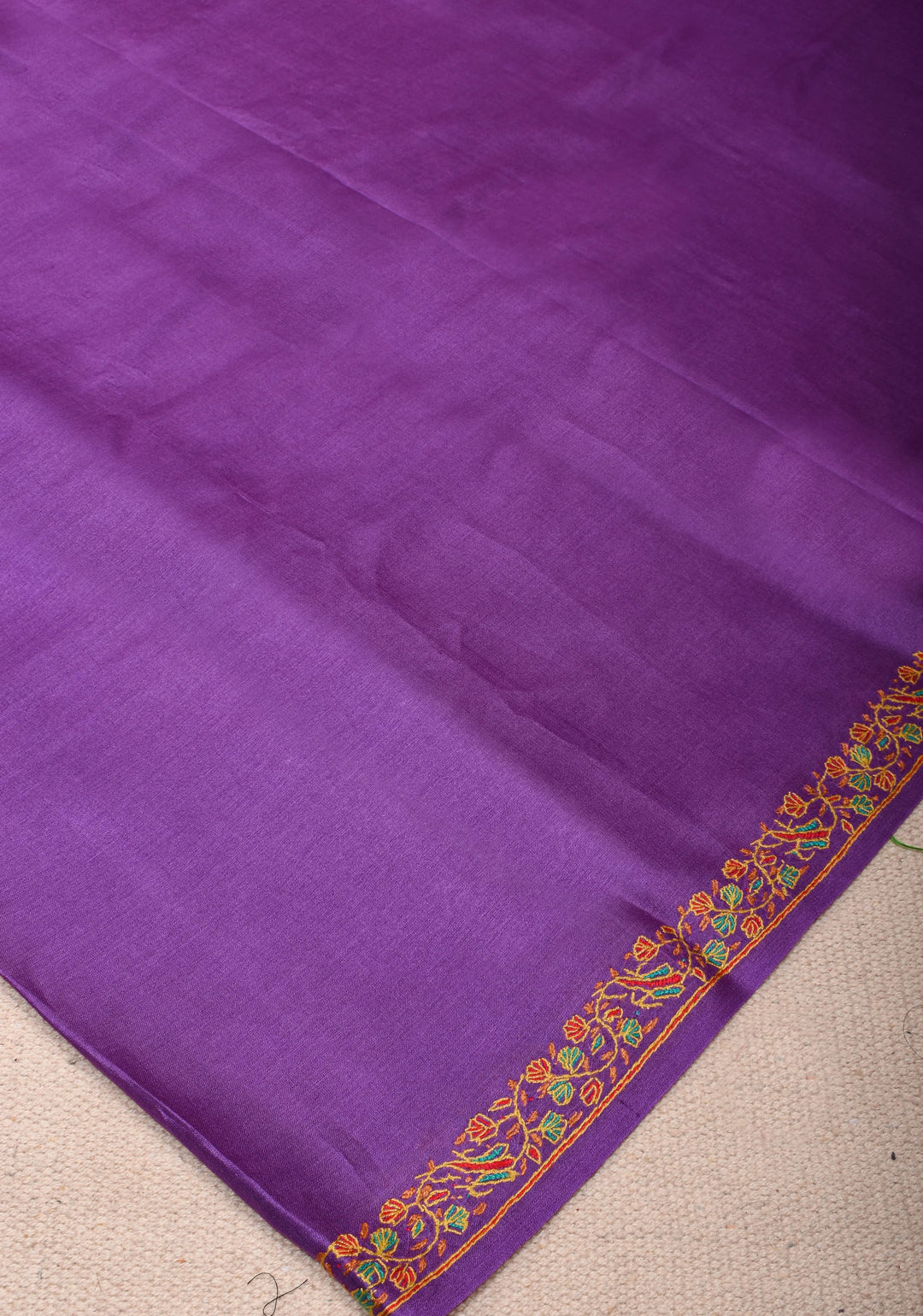 Purple Pure Tussar Silk Saree with Authentic Sozni Hand Embroidery | SILK MARK CERTIFIED | SILK MARK CERTIFIED