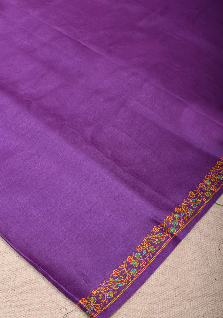 Purple Pure Tussar Silk Saree with Authentic Sozni Hand Embroidery | SILK MARK CERTIFIED | SILK MARK CERTIFIED