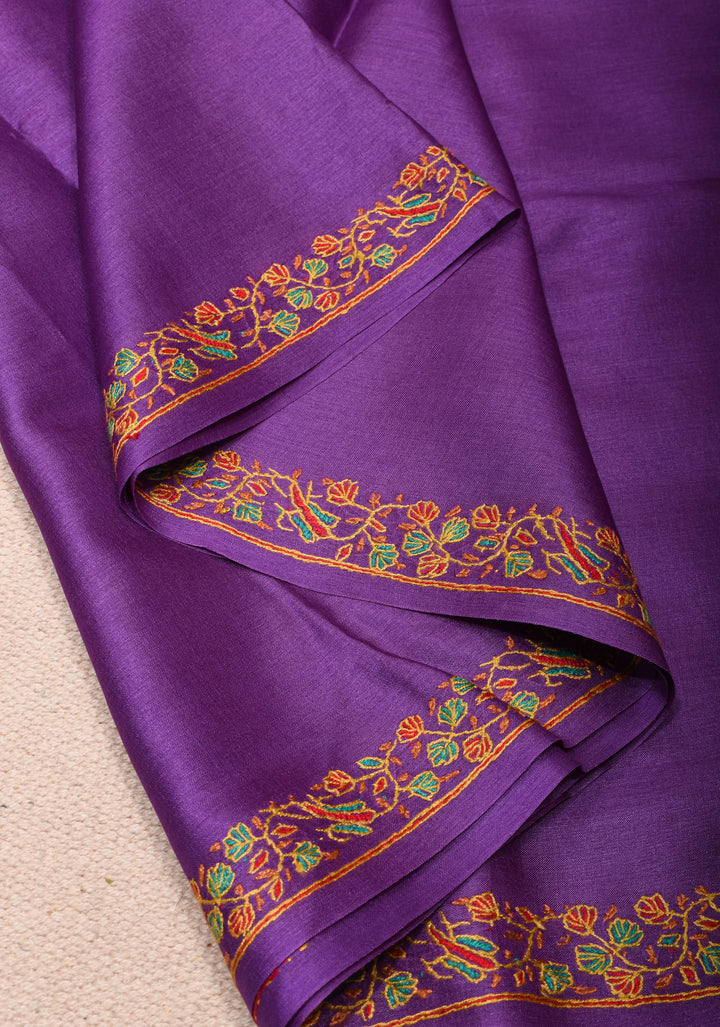 Purple Pure Tussar Silk Saree with Authentic Sozni Hand Embroidery | SILK MARK CERTIFIED | SILK MARK CERTIFIED