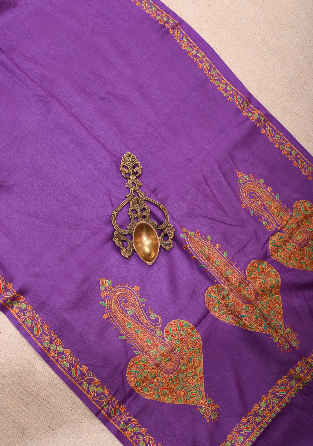 Purple Pure Tussar Silk Saree with Authentic Sozni Hand Embroidery | SILK MARK CERTIFIED | SILK MARK CERTIFIED