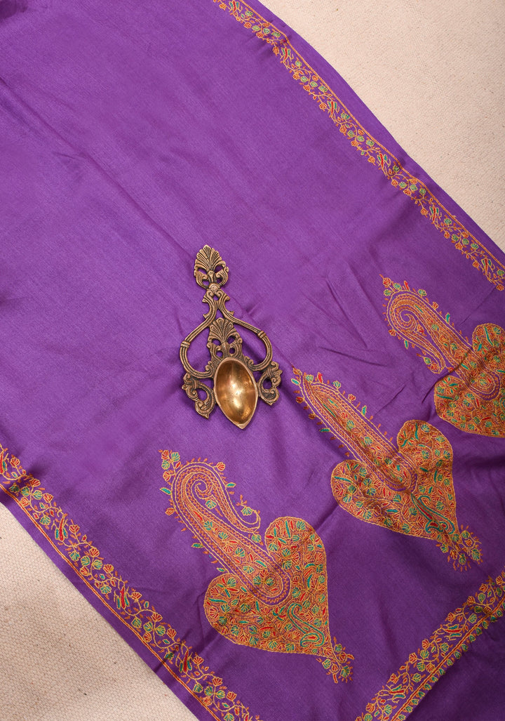 Purple Pure Tussar Silk Saree with Authentic Sozni Hand Embroidery | SILK MARK CERTIFIED | SILK MARK CERTIFIED