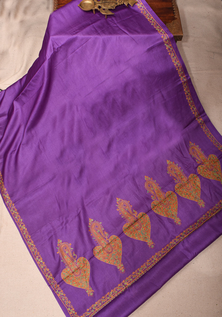 Purple Pure Tussar Silk Saree with Authentic Sozni Hand Embroidery | SILK MARK CERTIFIED | SILK MARK CERTIFIED