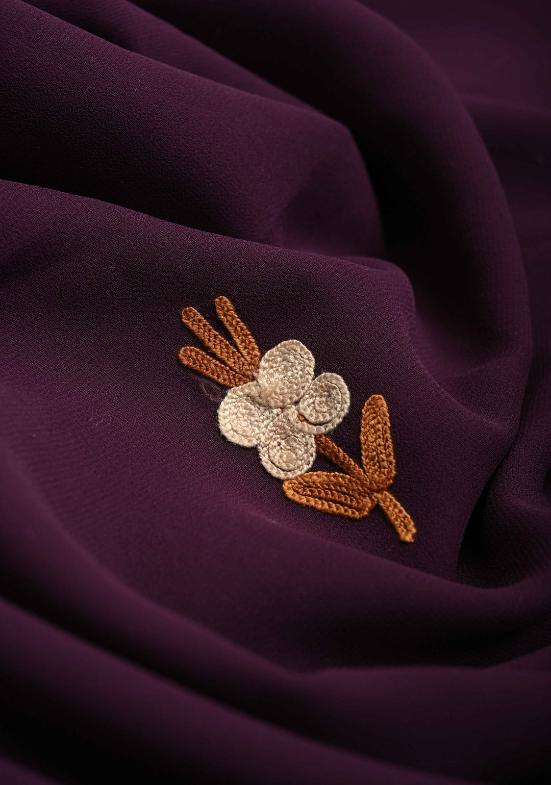 Plum Purple Kashmiri Aari Embroidered Floral Georgette Saree