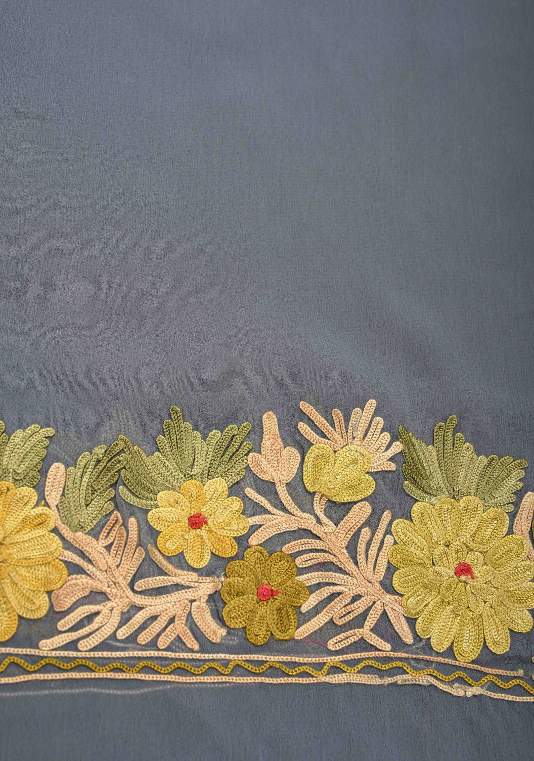 Gray Kashmiri Aari Georgette Saree with Floral Embroidery