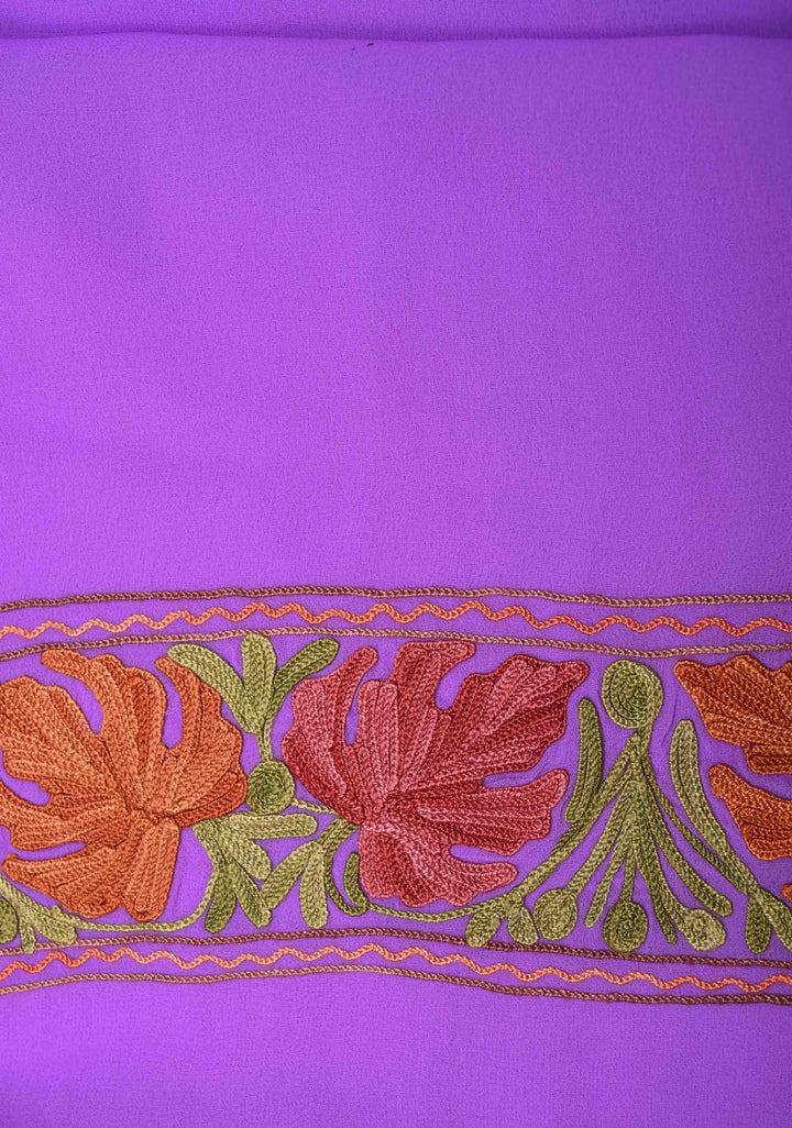 Lilac Kashmiri Aari Georgette Saree with Floral Embroidery