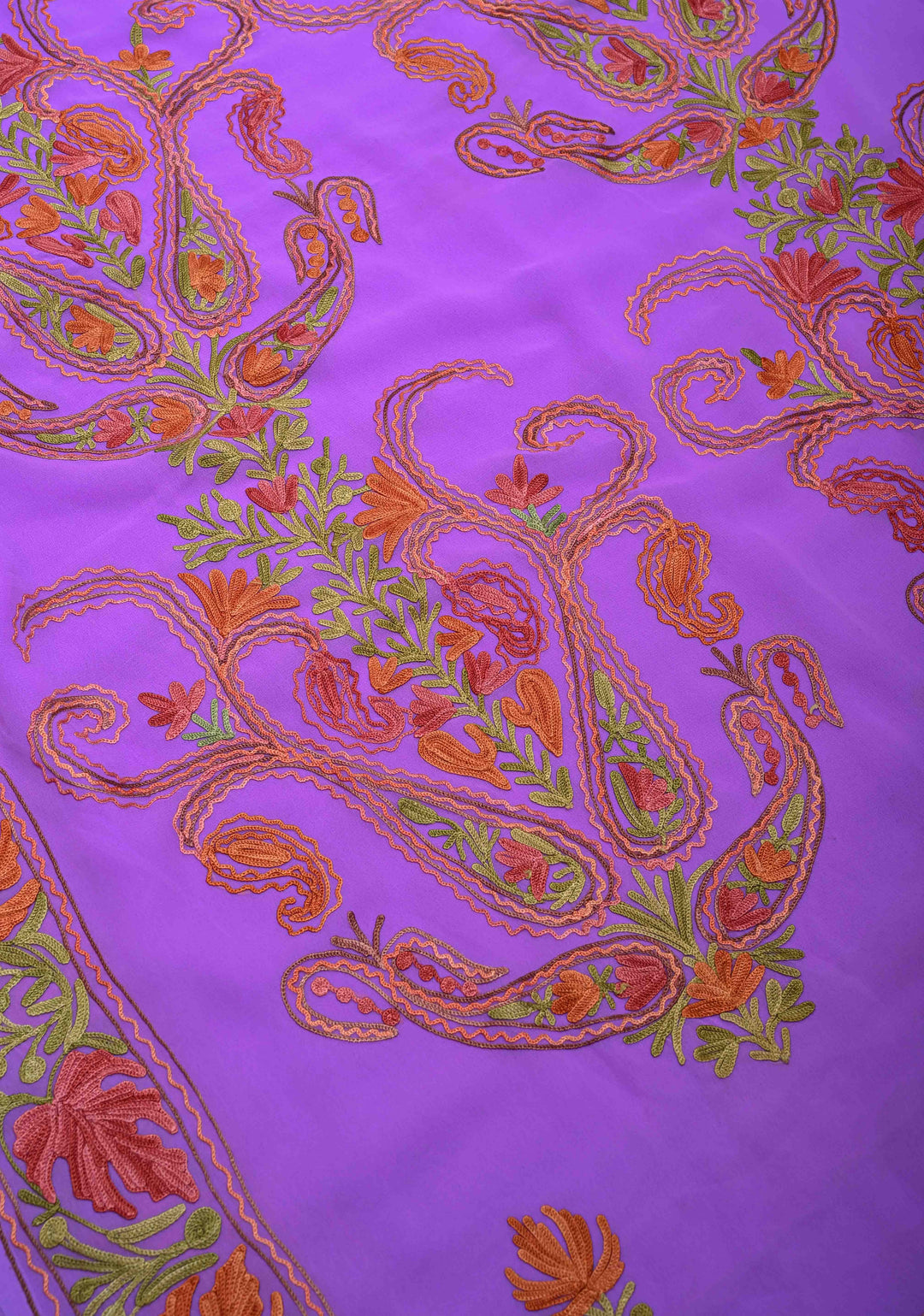 Lilac Kashmiri Aari Georgette Saree with Floral Embroidery