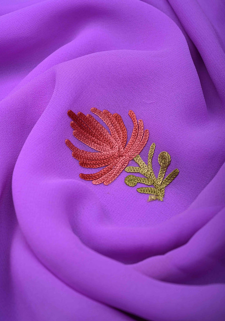 Lilac Kashmiri Aari Georgette Saree with Floral Embroidery