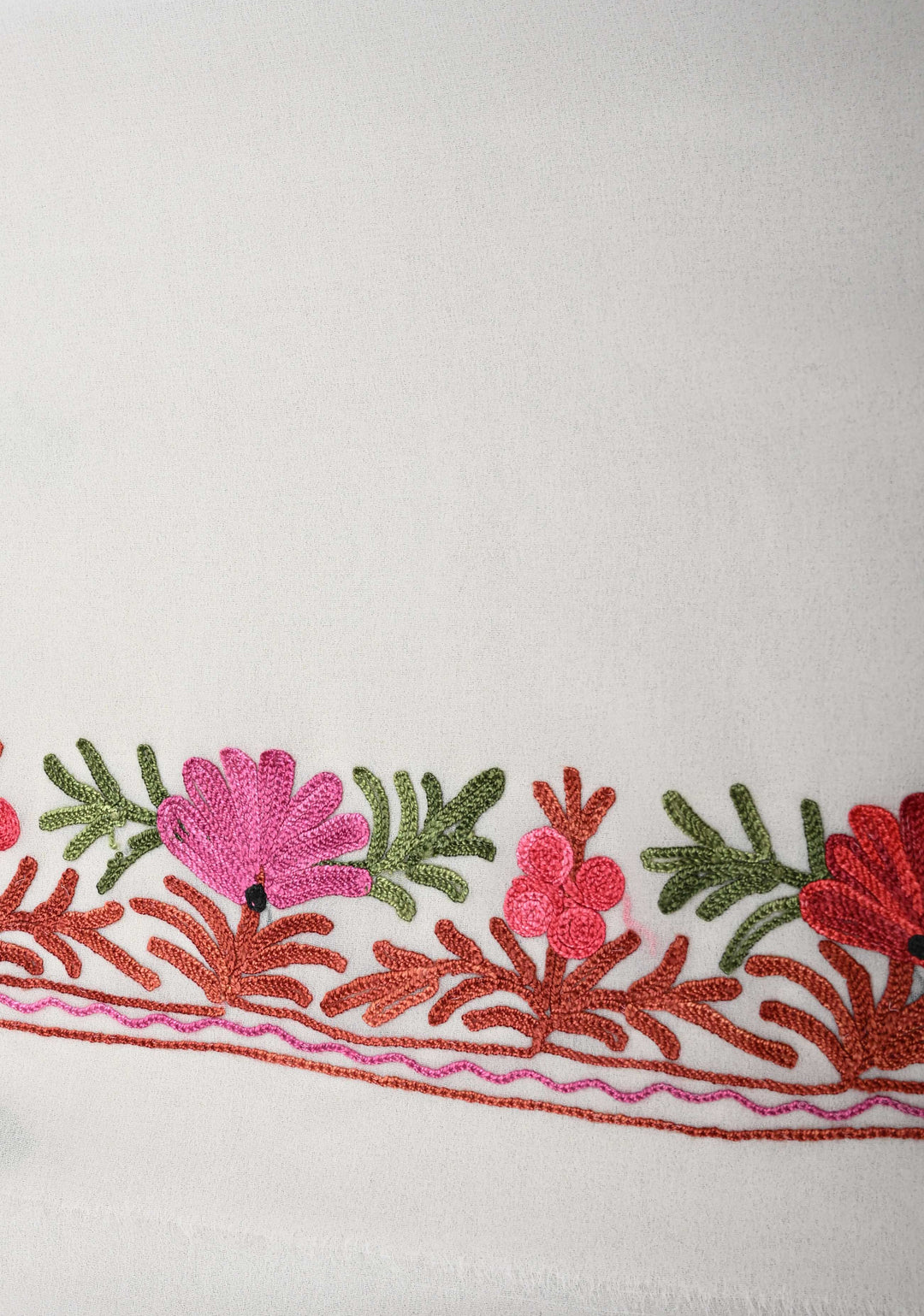 Off-White Kashmiri Aari Georgette Saree with Floral Embroidery