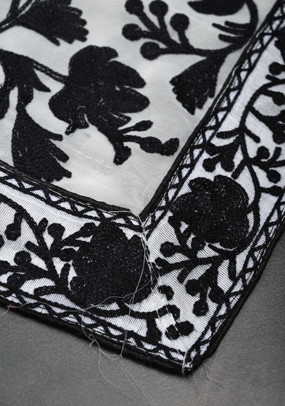 Half Jaal Kashmiri Aari Embroidered Floral Saree in White Georgette